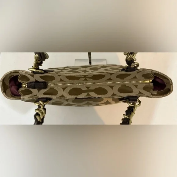 Coach Madison Signature Tan Sateen Canvas Tote with Dark Brown Leather Trim - Picture 13 of 16